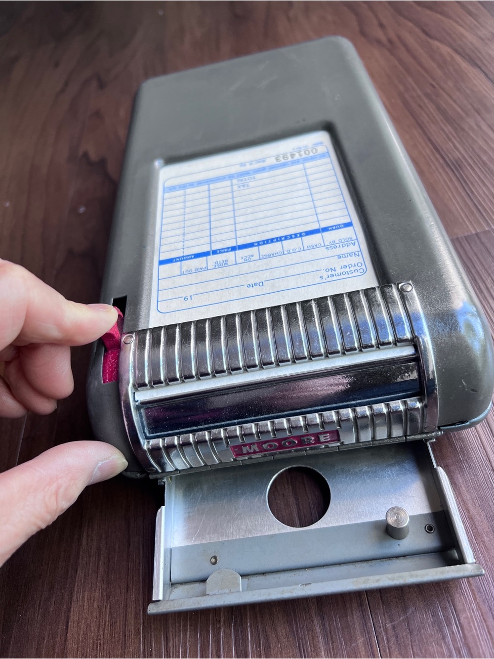 Moore Vintage Metal Portable Receipt register in Olive Green with Chrome